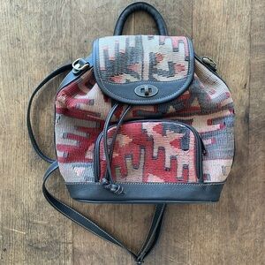 Turkish Kilim Carpet Fabric Leather Backpack